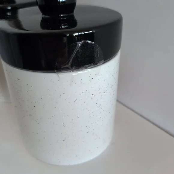 New Ceramic 7" Tall White And Black Speckled Canisters Food Storage With Lids - Picture 5 of 8